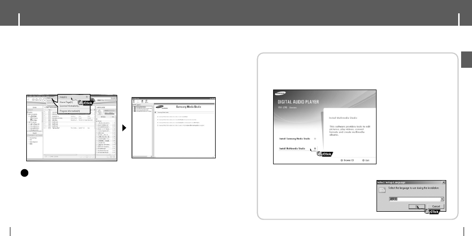 To view help on media studio, Installing multimedia studio, Installing software | Using media studio, Iinstalling software 1, Ito view help on media studio | Samsung YH-J70 User Manual | Page 15 / 45