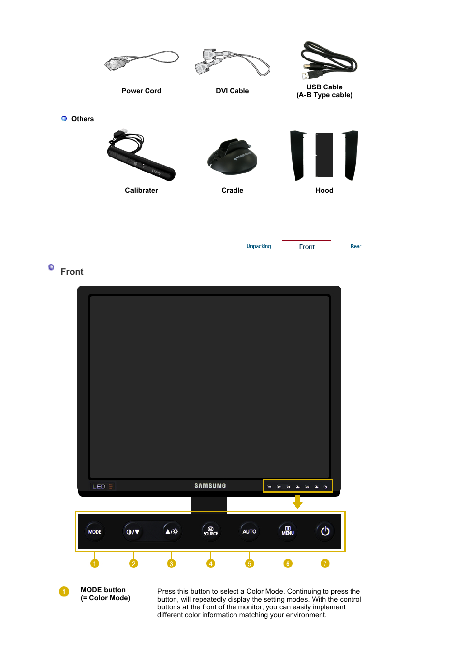 Front | Samsung SyncMaster XL20 User Manual | Page 11 / 76