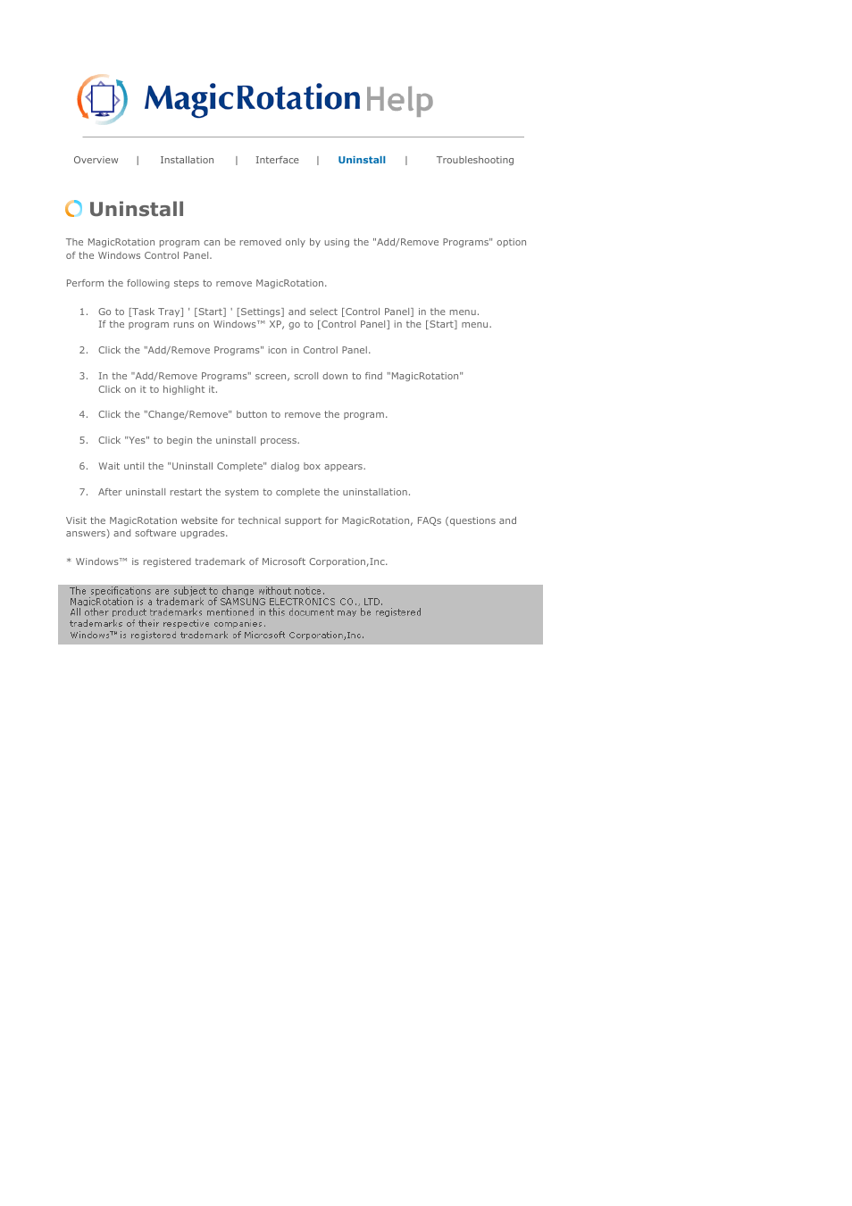 Uninstall | Samsung SyncMaster XL20 User Manual | Page 47 / 76