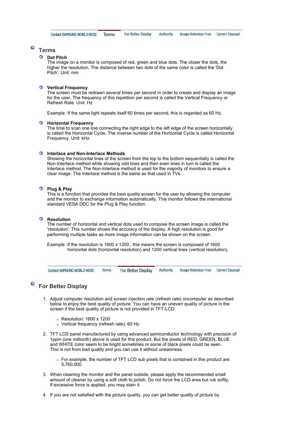 Terms, For better display | Samsung SyncMaster XL20 User Manual | Page 71 / 76