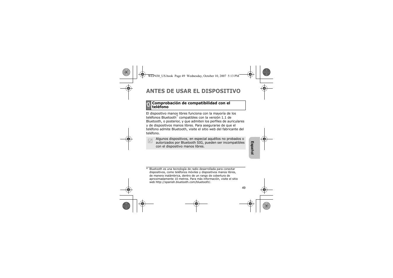 Antes de usar el dispositivo | Samsung WEP430 User Manual | Page 52 / 96