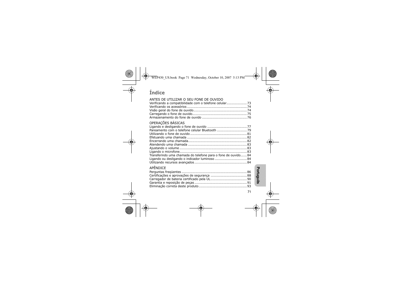 Índice | Samsung WEP430 User Manual | Page 74 / 96