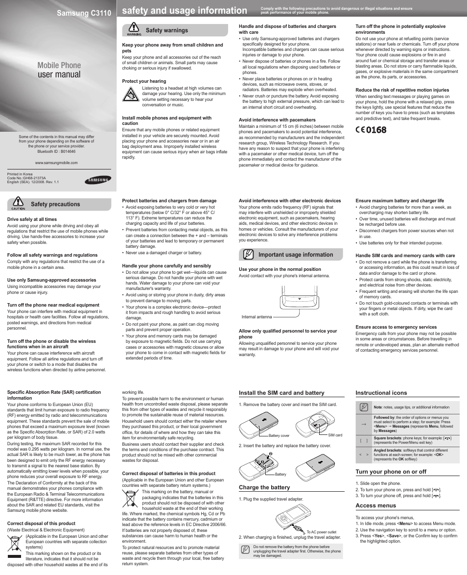 Samsung C3110 User Manual | 2 pages