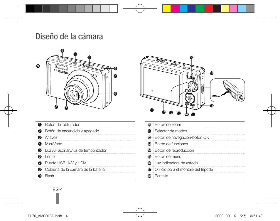 Diseño de la cámara | Samsung PL70 User Manual | Page 14 / 32