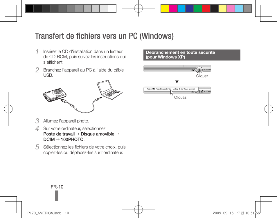 Transfert de fichiers vers un pc (windows) | Samsung PL70 User Manual | Page 30 / 32