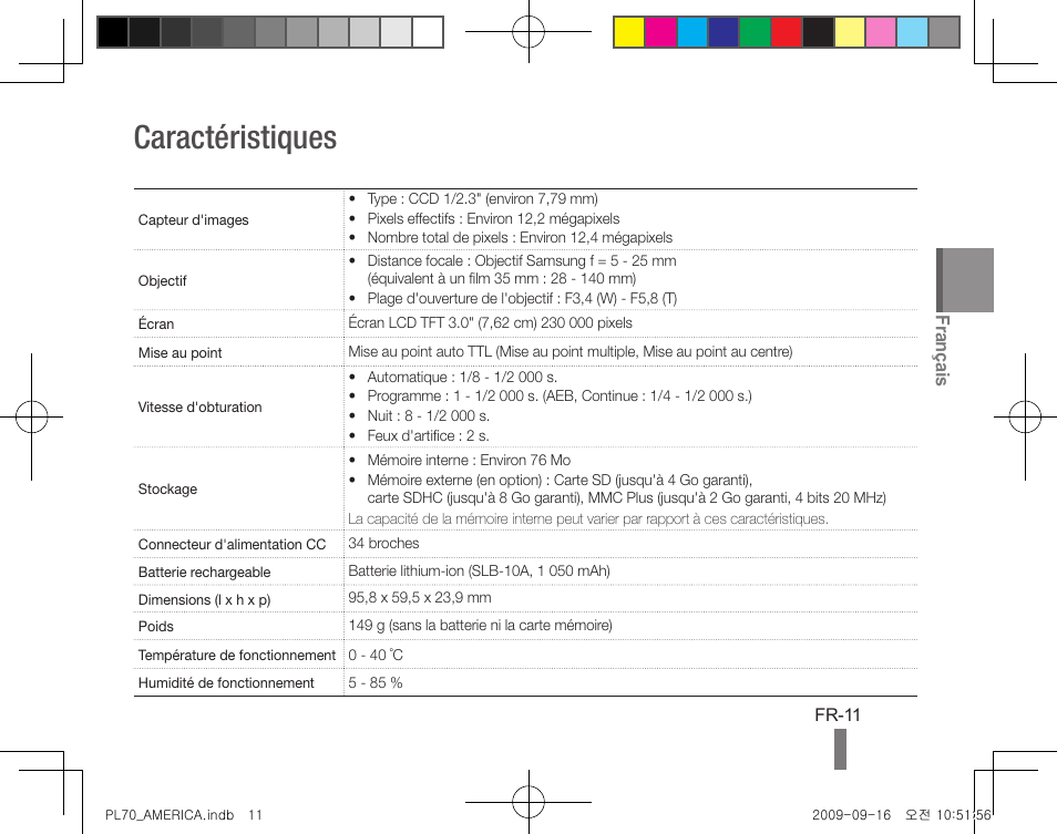 Caractéristiques, Français | Samsung PL70 User Manual | Page 31 / 32