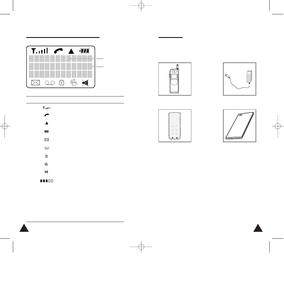 Parts list, Handset display and indicators | Samsung Digimax 250 User Manual | Page 3 / 41
