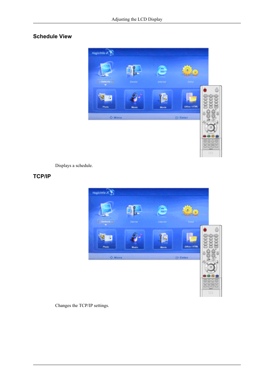 Schedule view, Tcp/ip | Samsung 400UXN User Manual | Page 101 / 127