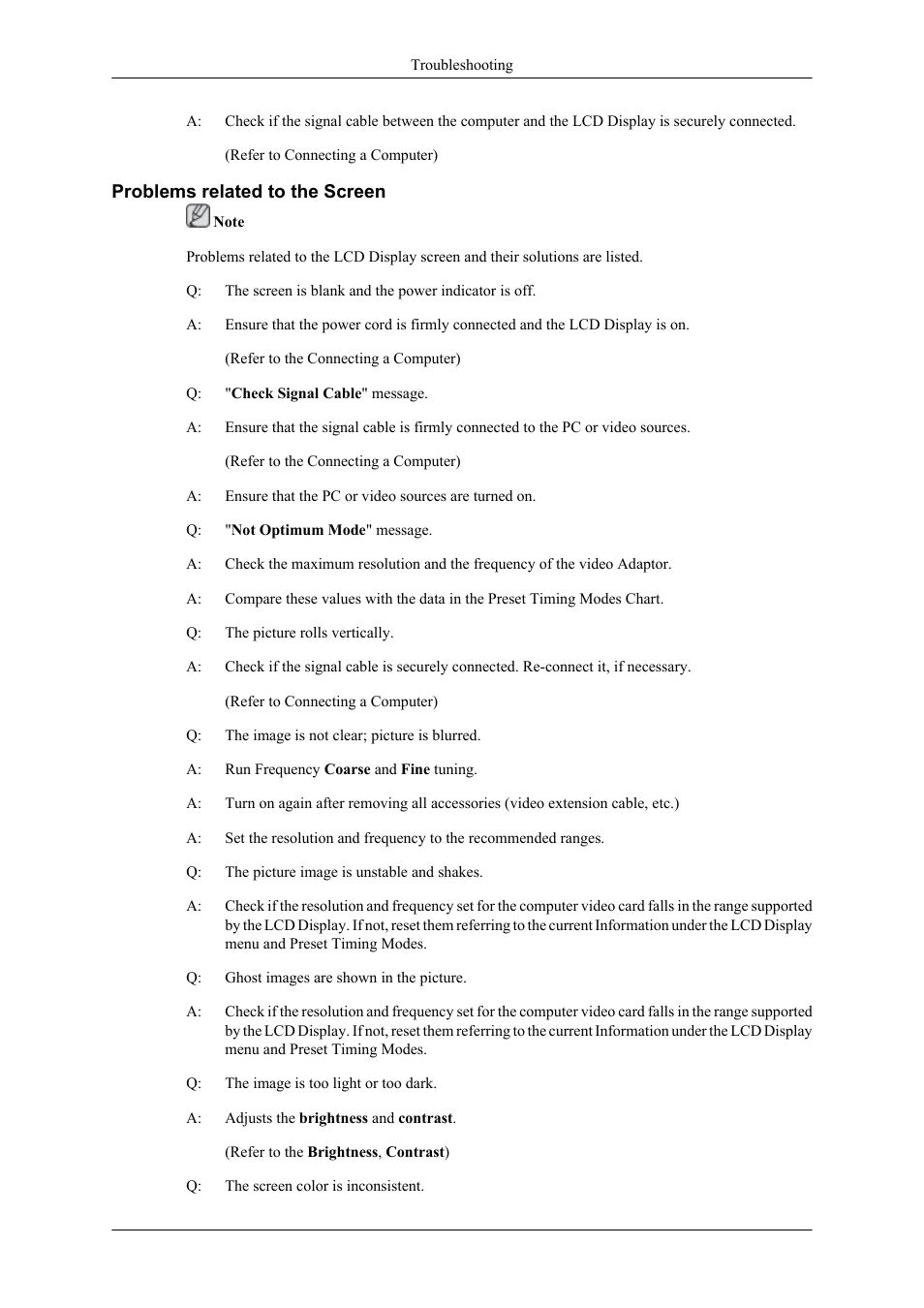 Problems related to the screen | Samsung 400UXN User Manual | Page 107 / 127