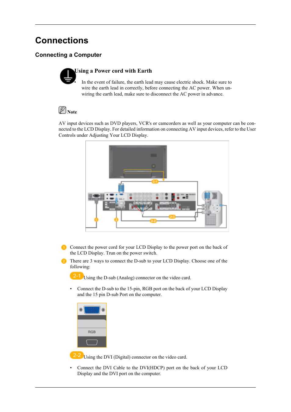 Connections, Connecting a computer | Samsung 400UXN User Manual | Page 40 / 127