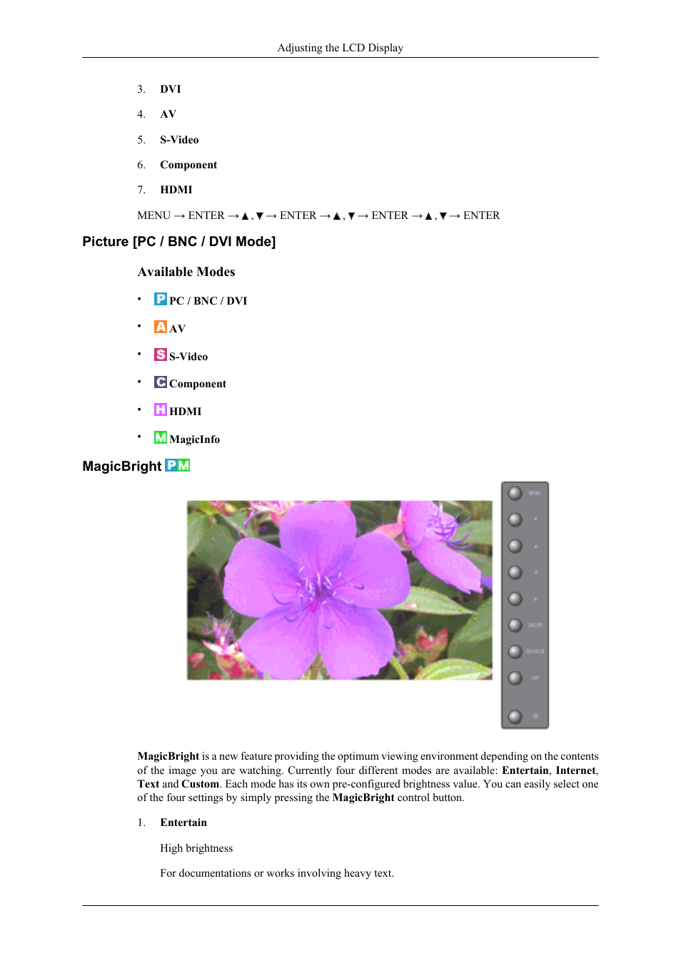 Picture [pc / bnc / dvi mode, Magicbright | Samsung 400UXN User Manual | Page 60 / 127