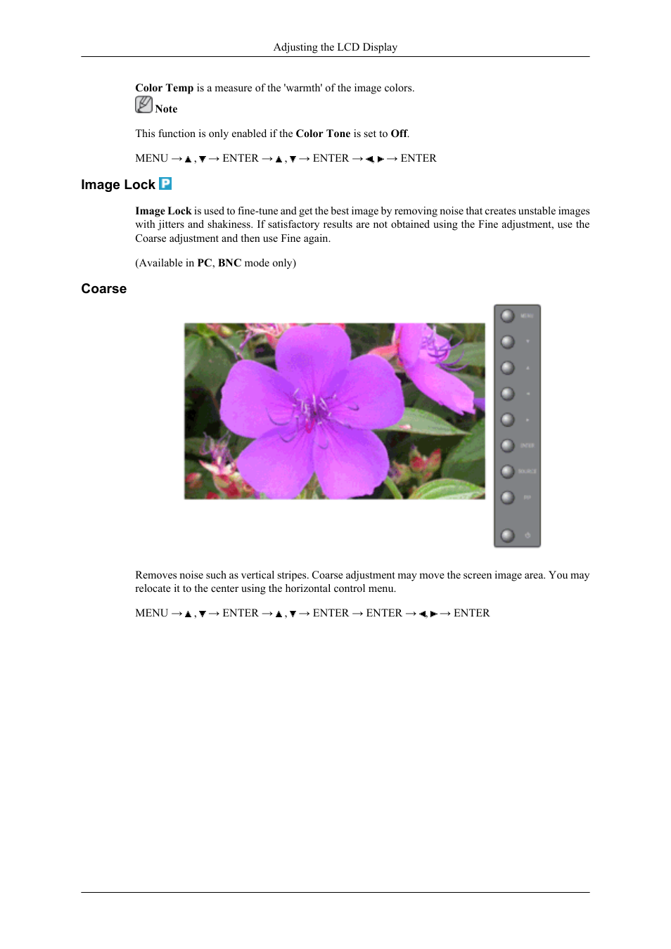 Image lock, Coarse | Samsung 400UXN User Manual | Page 64 / 127