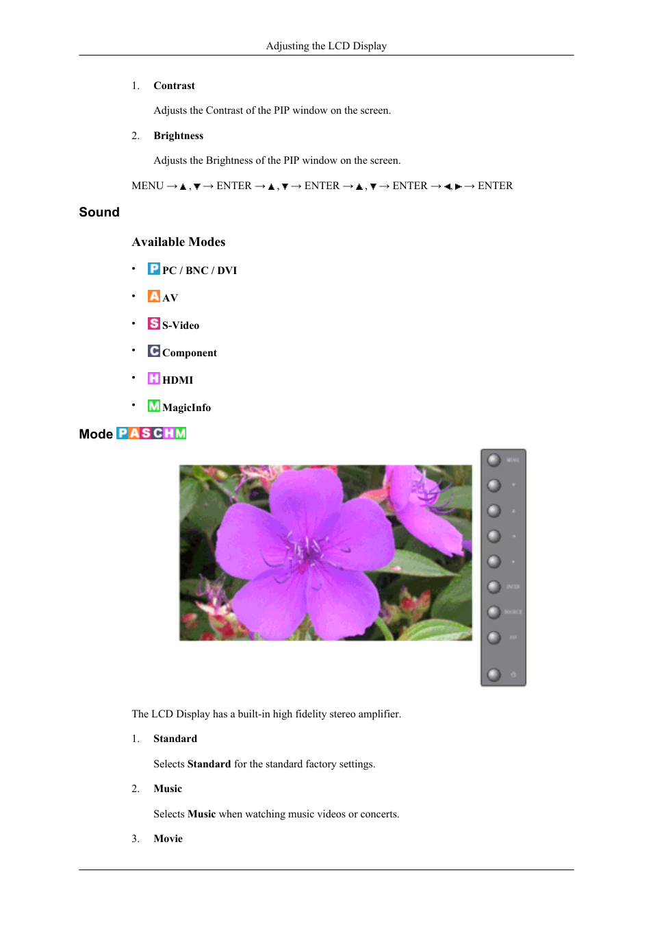 Sound, Mode | Samsung 400UXN User Manual | Page 75 / 127