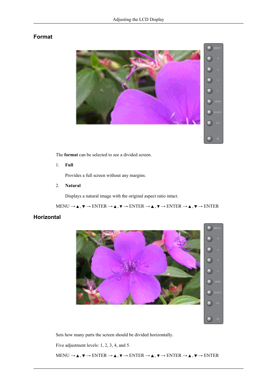 Format, Horizontal | Samsung 400UXN User Manual | Page 85 / 127