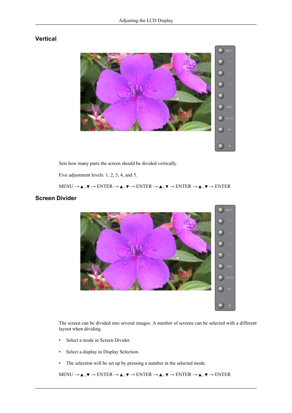 Vertical, Screen divider | Samsung 400UXN User Manual | Page 86 / 127