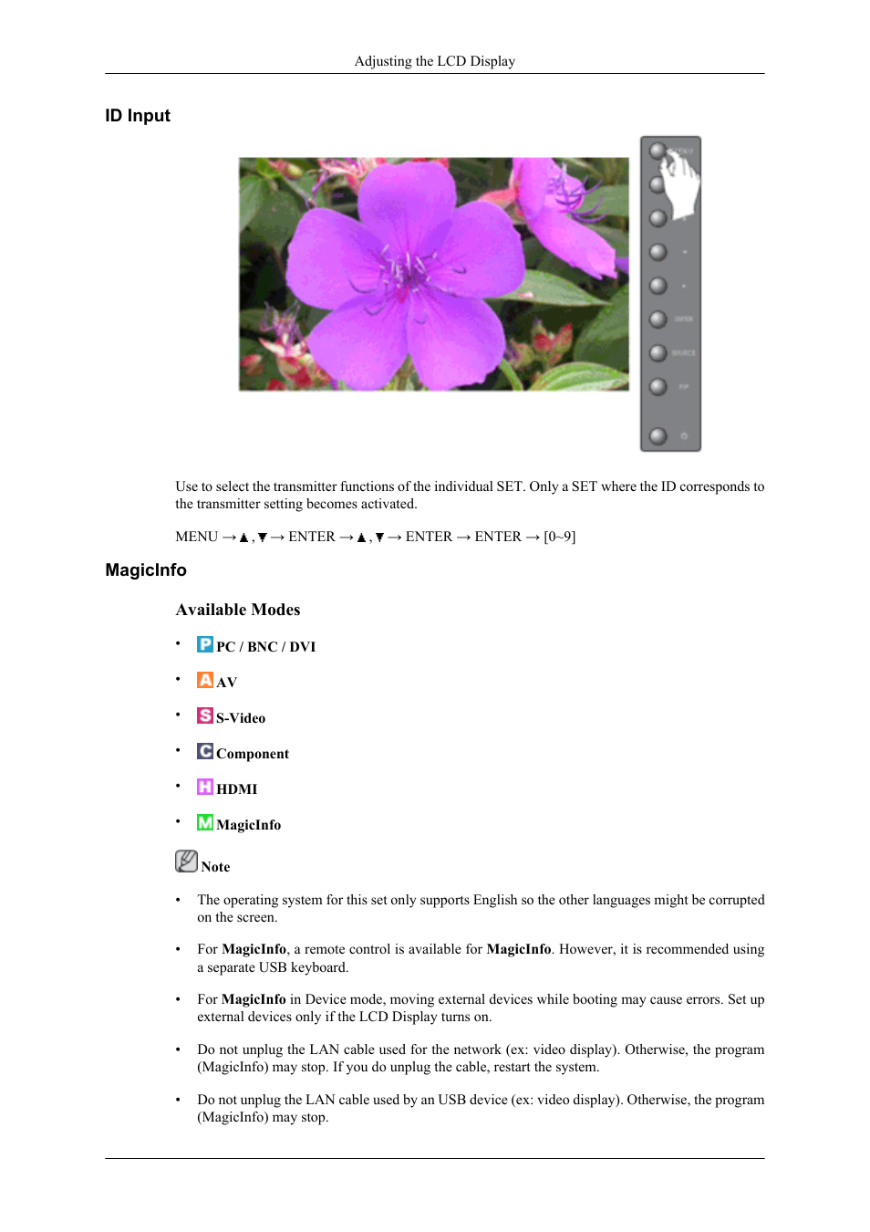 Id input, Magicinfo | Samsung 400UXN User Manual | Page 94 / 127