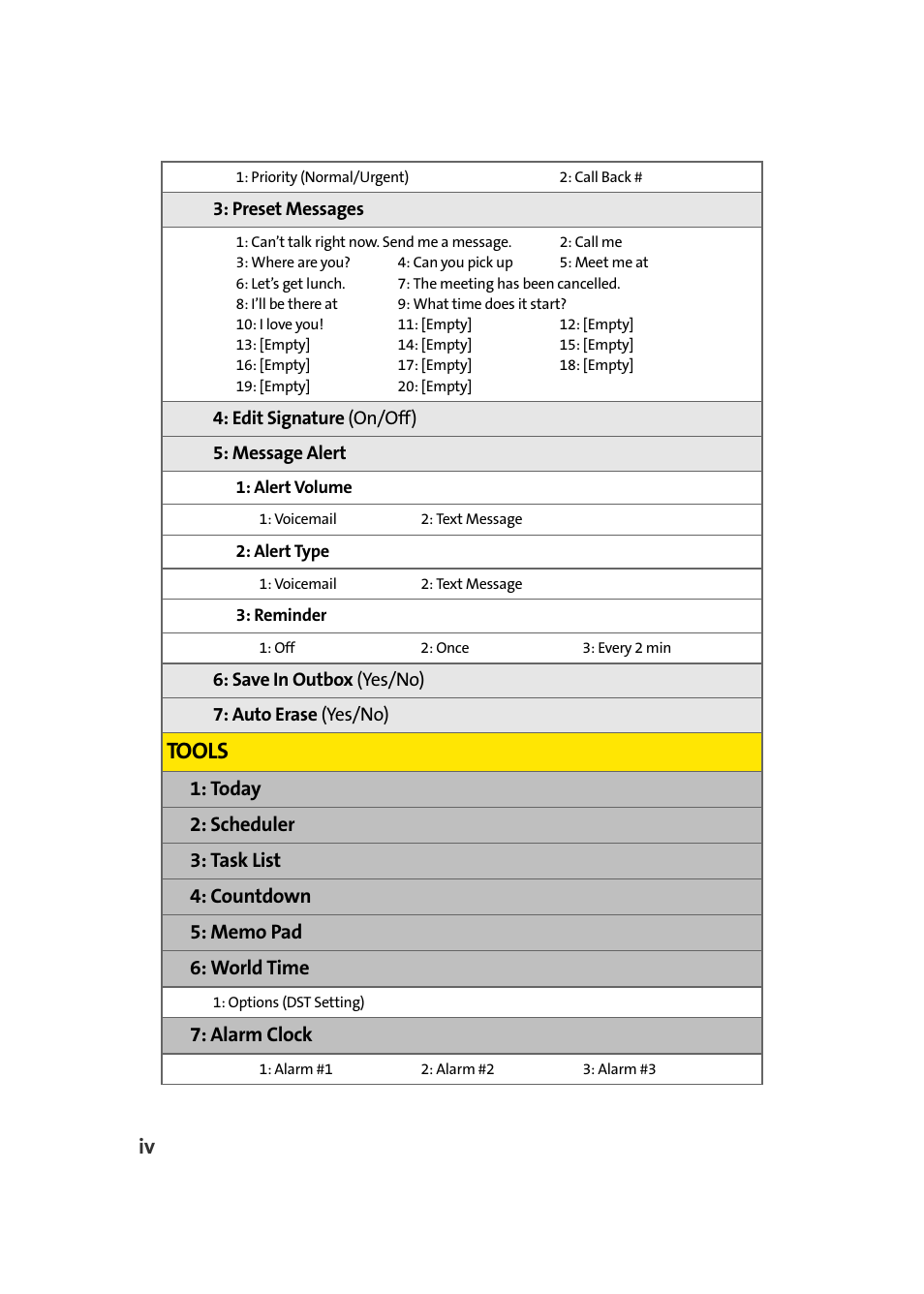 Tools, Alarm clock | Samsung A420 User Manual | Page 10 / 164