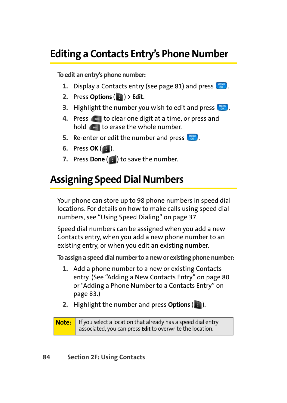 Editing a contacts entry’s phone number, Assigning speed dial numbers | Samsung A420 User Manual | Page 100 / 164