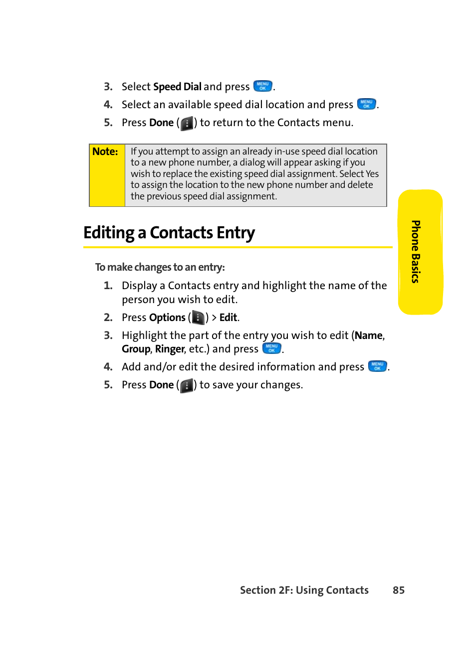 Editing a contacts entry | Samsung A420 User Manual | Page 101 / 164