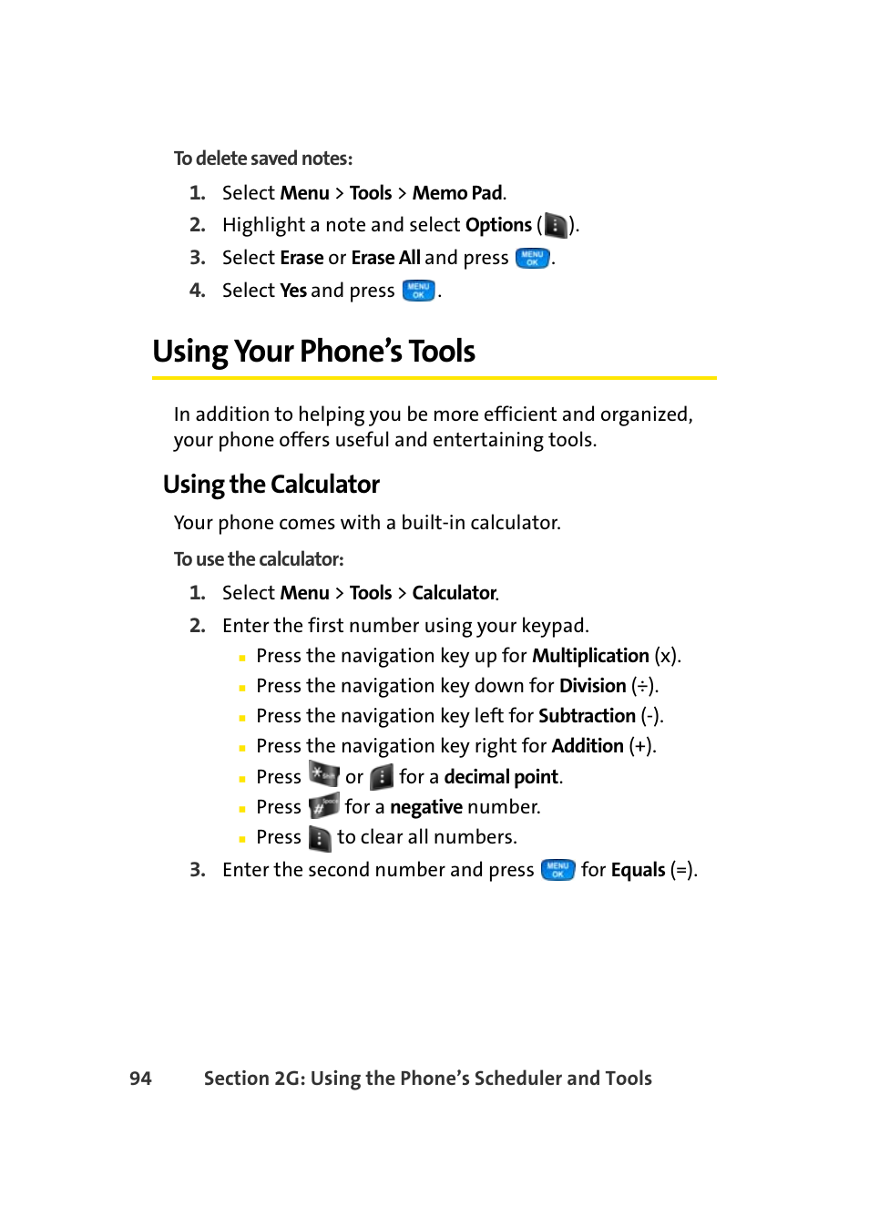 Using your phone’s tools, Using the calculator | Samsung A420 User Manual | Page 110 / 164