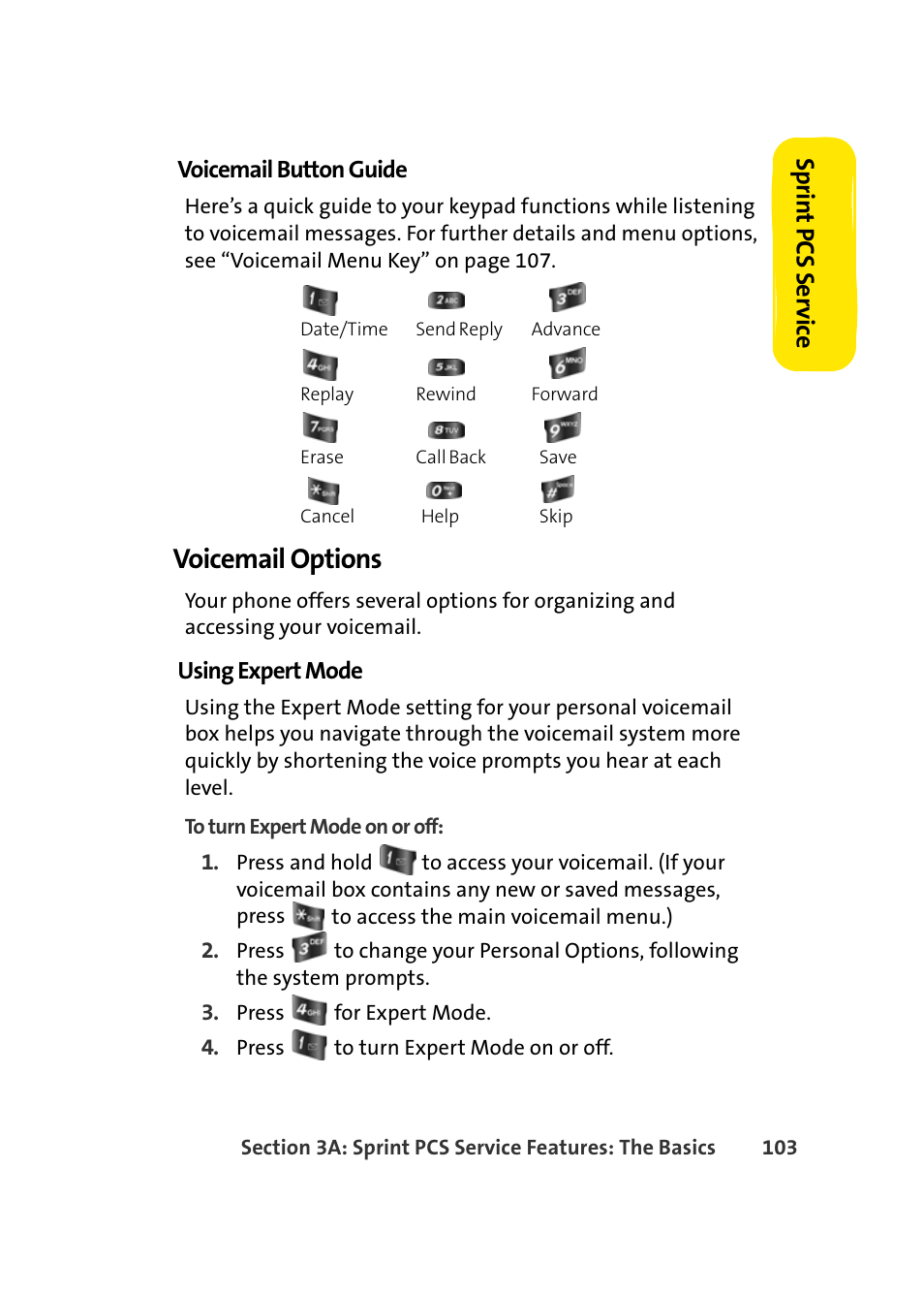 Voicemail options, Sprin t pcs se rv ice | Samsung A420 User Manual | Page 119 / 164