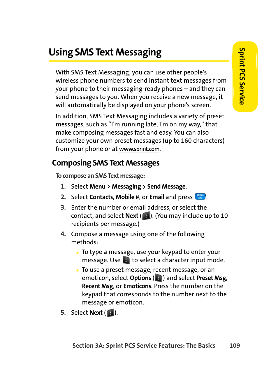 Using sms text messaging, Composing sms text messages | Samsung A420 User Manual | Page 125 / 164