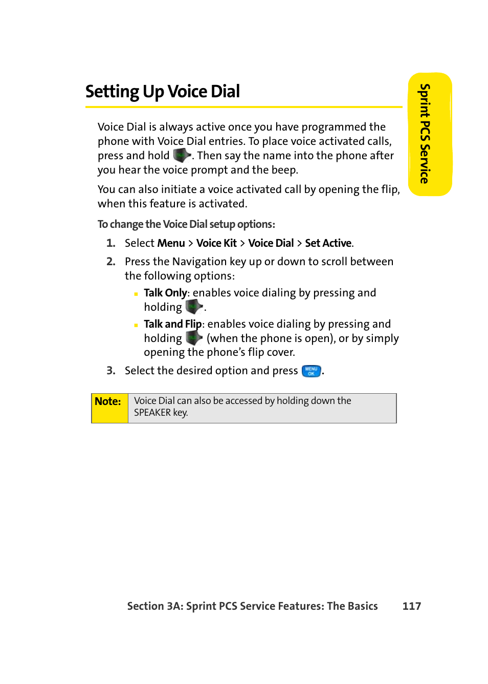 Setting up voice dial, Sprin t pcs se rv ice | Samsung A420 User Manual | Page 133 / 164