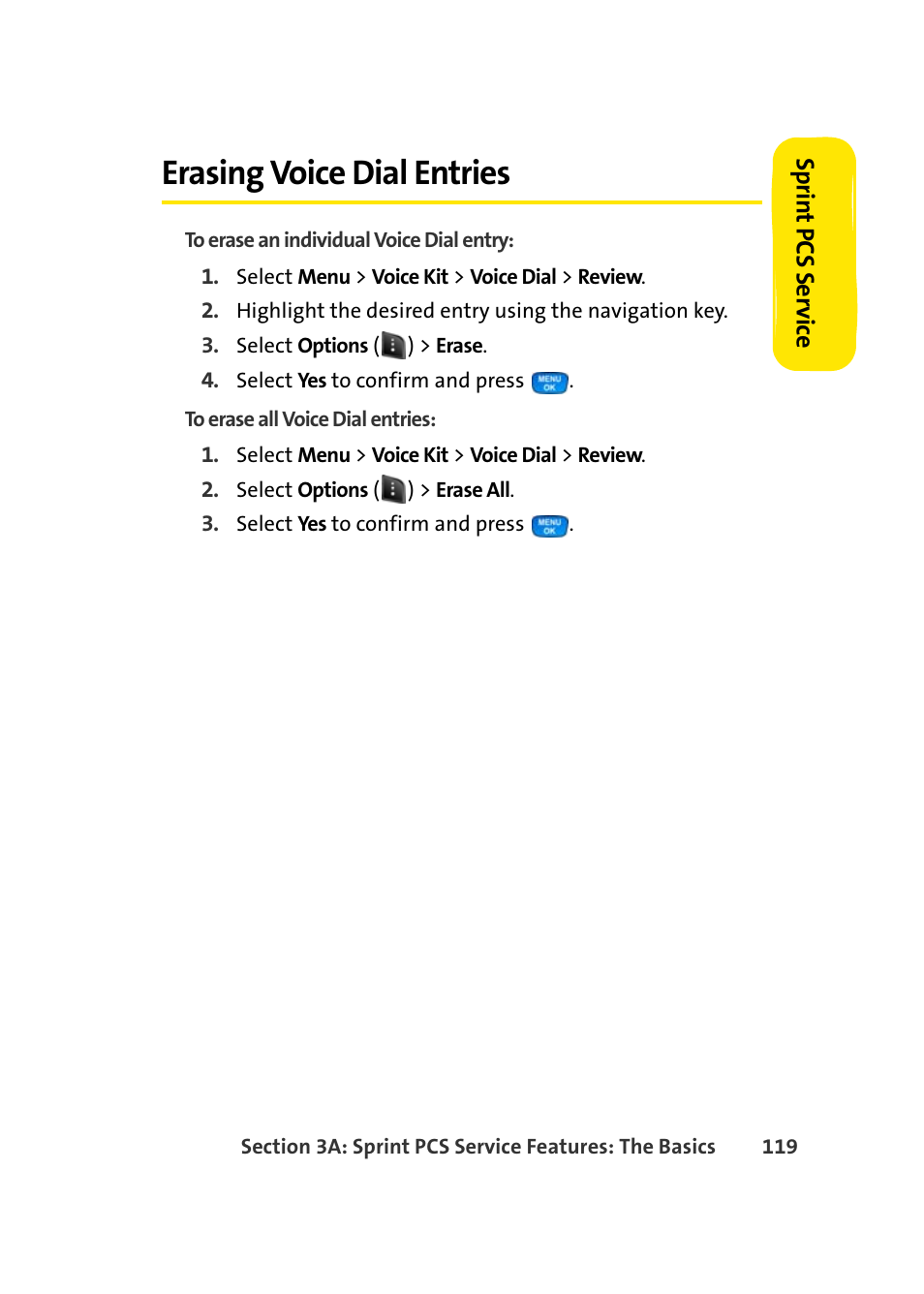 Erasing voice dial entries | Samsung A420 User Manual | Page 135 / 164