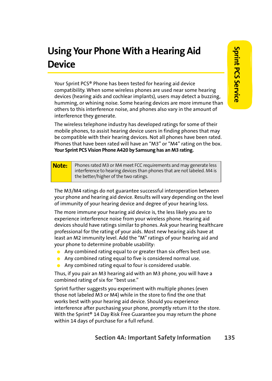 Using your phone with a hearing aid device, Sprin t pcs se rv ice | Samsung A420 User Manual | Page 151 / 164