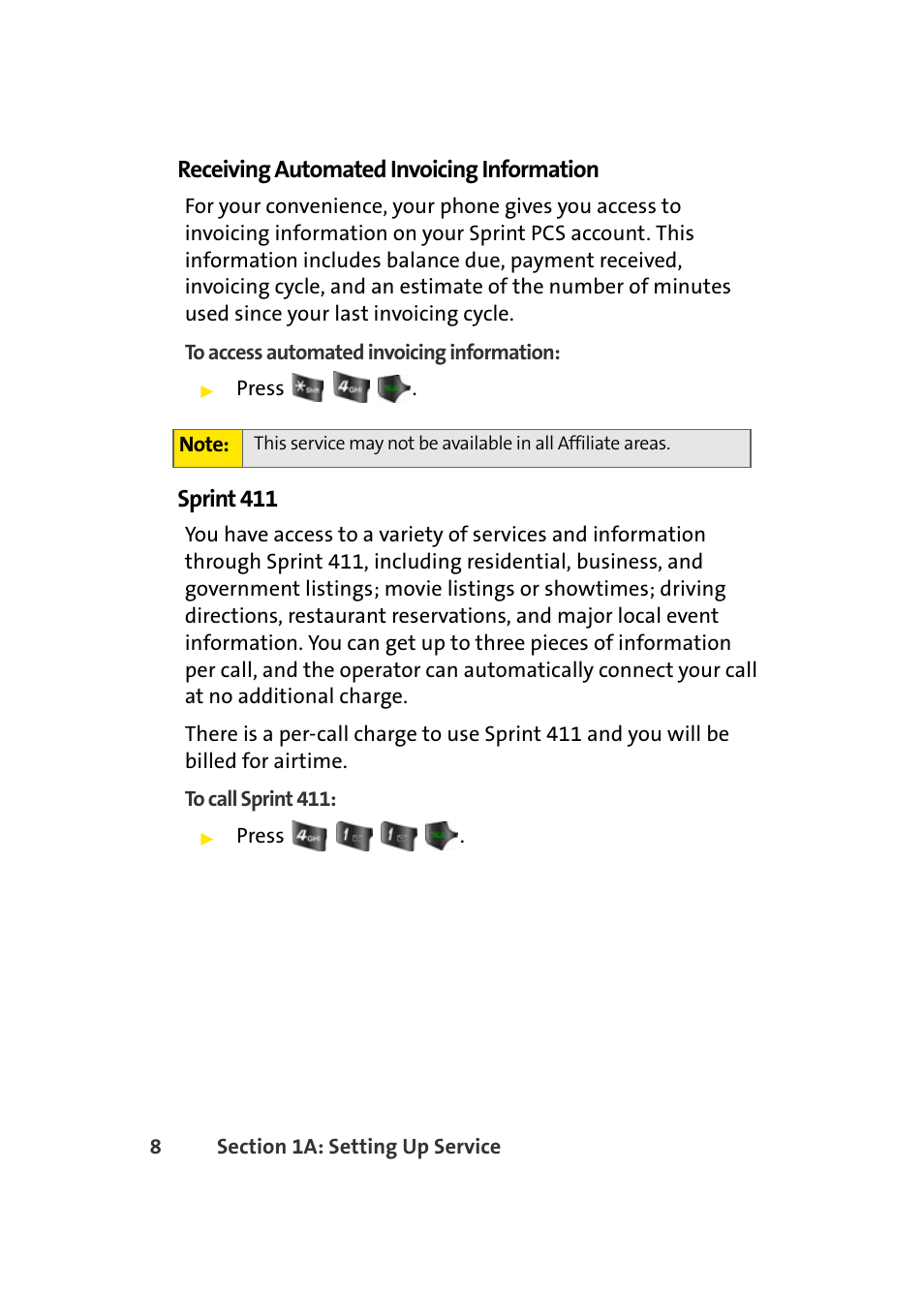 Receiving automated invoicing information, Sprint 411 | Samsung A420 User Manual | Page 24 / 164