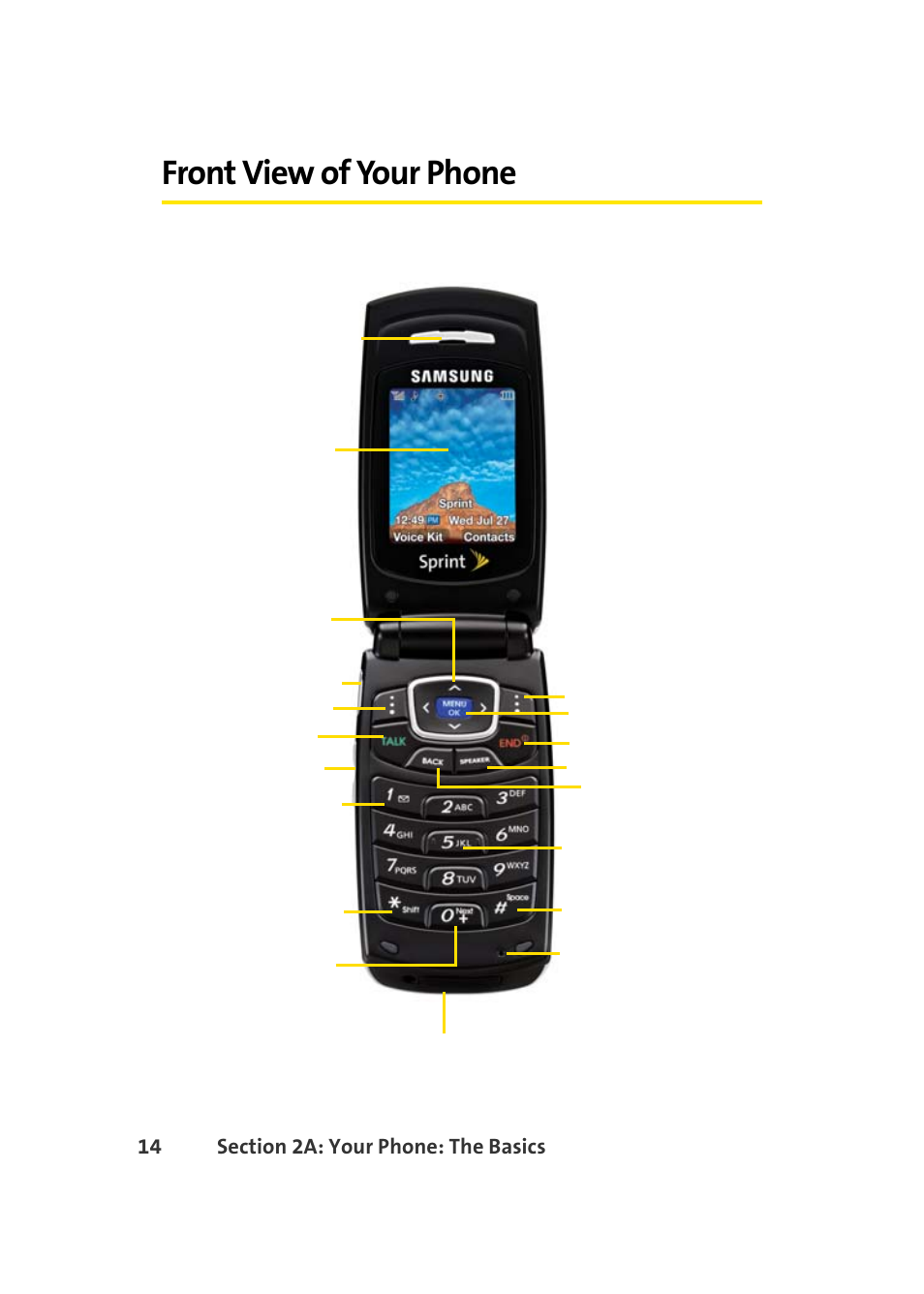 Front view of your phone | Samsung A420 User Manual | Page 30 / 164