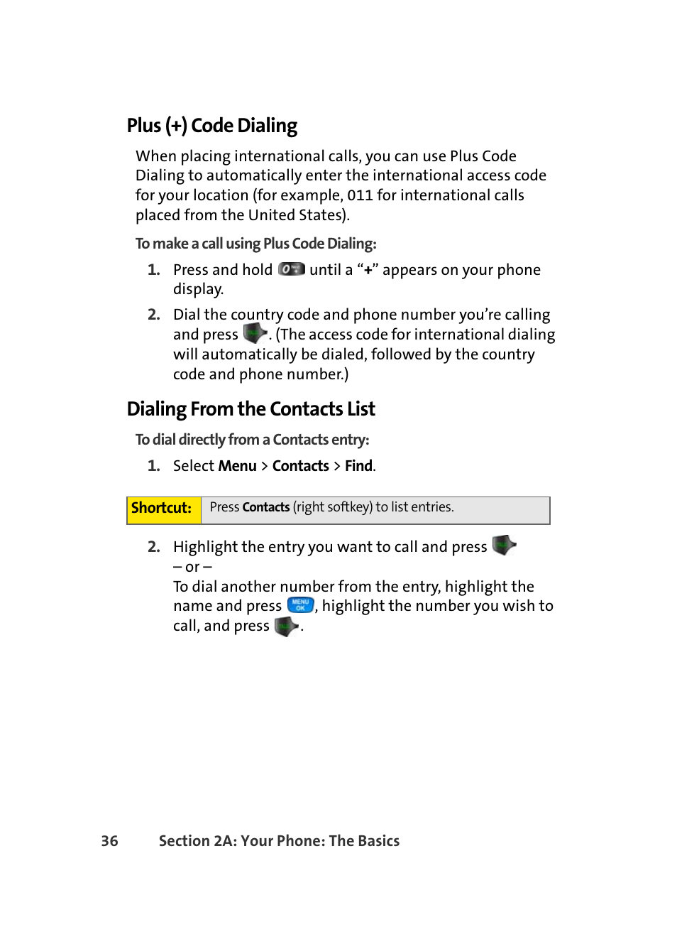 Plus (+) code dialing, Dialing from the contacts list | Samsung A420 User Manual | Page 52 / 164