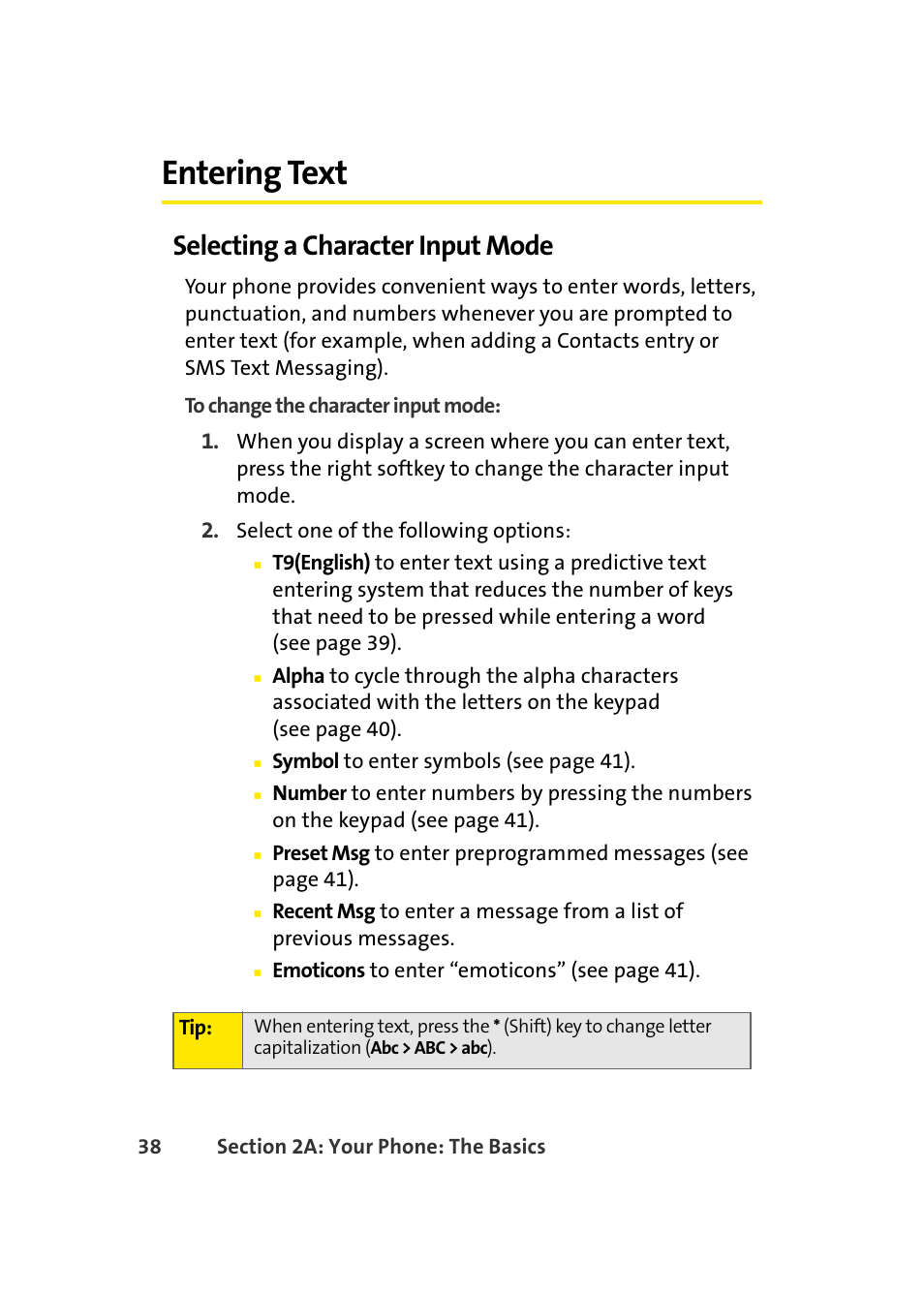 Entering text, Selecting a character input mode | Samsung A420 User Manual | Page 54 / 164