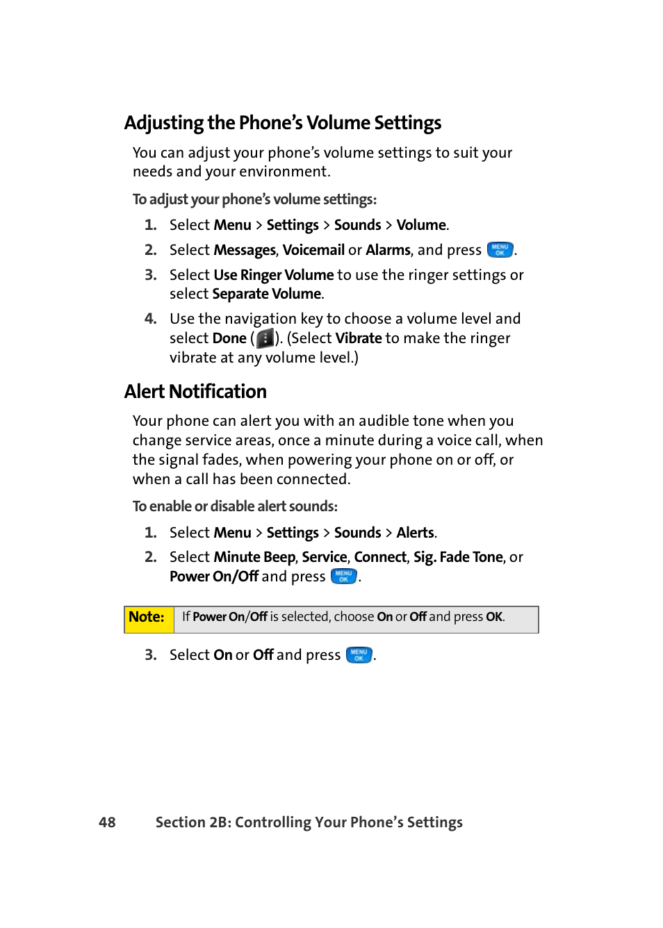 Adjusting the phone’s volume settings, Alert notification | Samsung A420 User Manual | Page 64 / 164