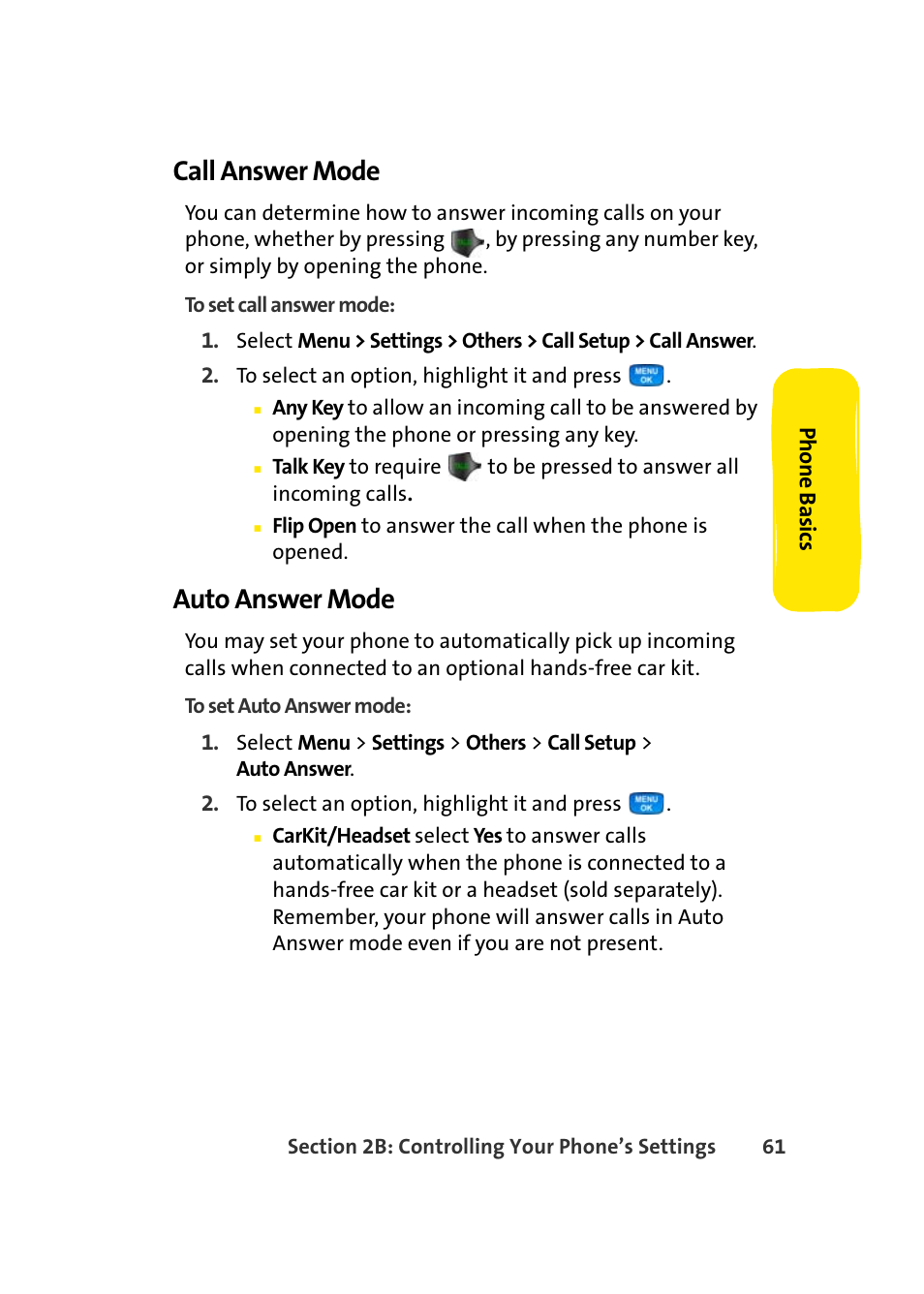 Call answer mode, Auto answer mode | Samsung A420 User Manual | Page 77 / 164