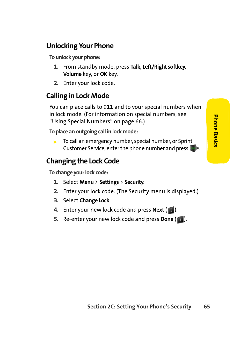 Unlocking your phone, Calling in lock mode, Changing the lock code | Samsung A420 User Manual | Page 81 / 164