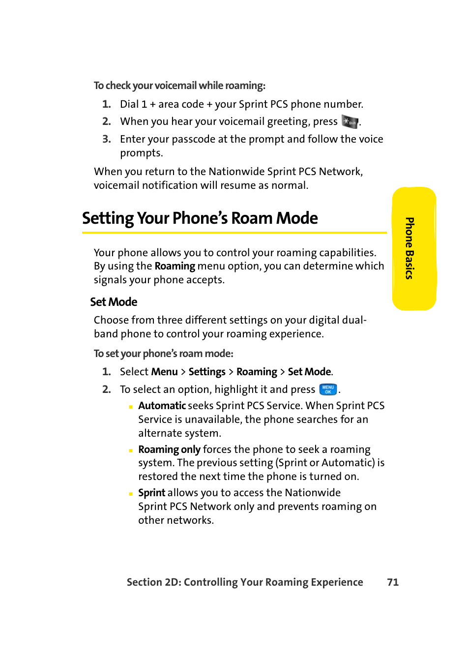 Setting your phone’s roam mode | Samsung A420 User Manual | Page 87 / 164