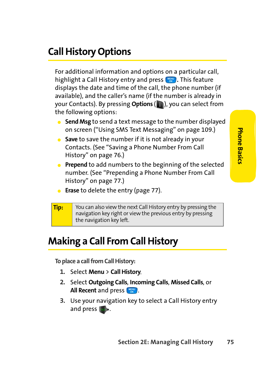 Call history options, Making a call from call history | Samsung A420 User Manual | Page 91 / 164