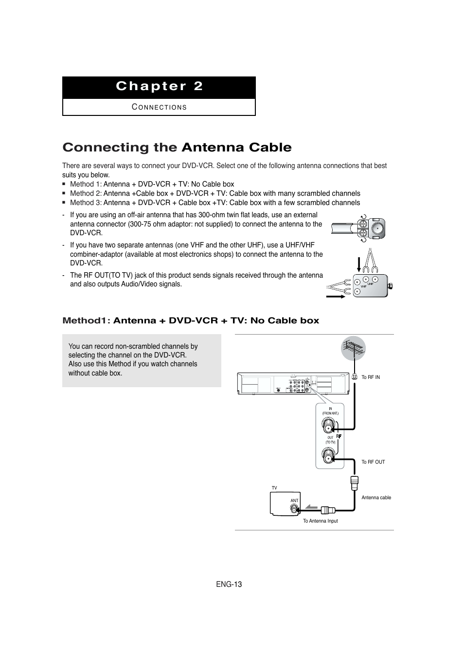 Chapter 2, Connecting the antenna cable | Samsung DVD-V5650 User Manual | Page 13 / 92