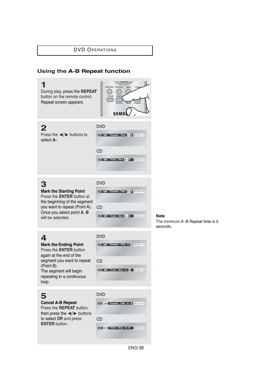 D v d o, Using the a-b repeat function, Eng- 39 | Samsung DVD-V5650 User Manual | Page 39 / 92