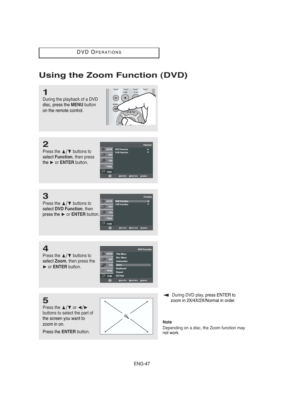 Using the zoom function (dvd) | Samsung DVD-V5650 User Manual | Page 47 / 92