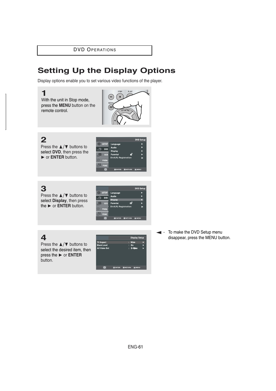 Setting up the display options | Samsung DVD-V5650 User Manual | Page 61 / 92