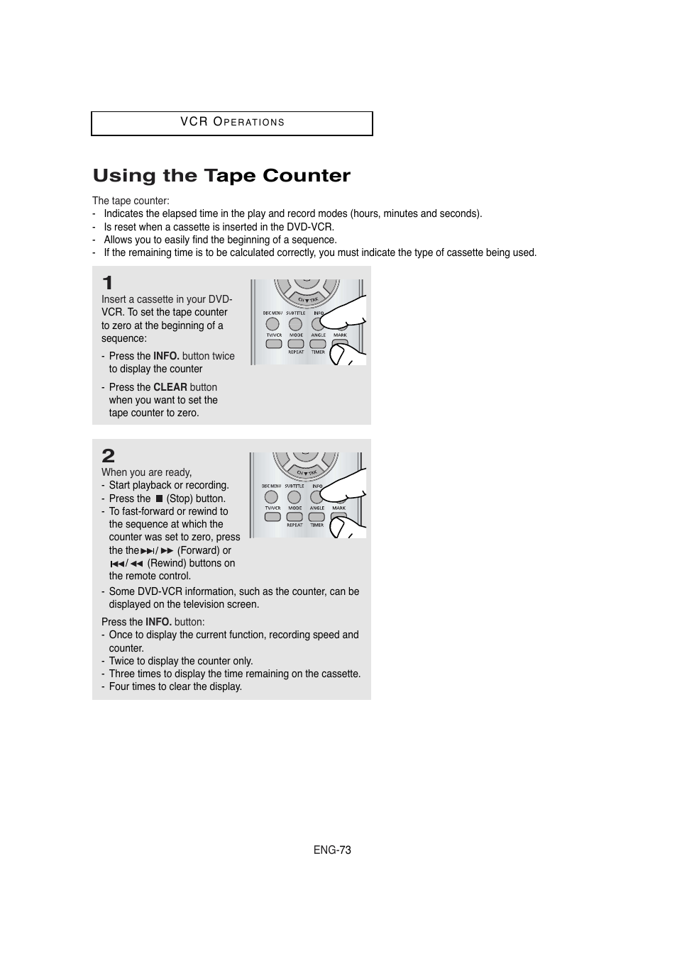 Using the tape counter, Using the t ape counter | Samsung DVD-V5650 User Manual | Page 73 / 92