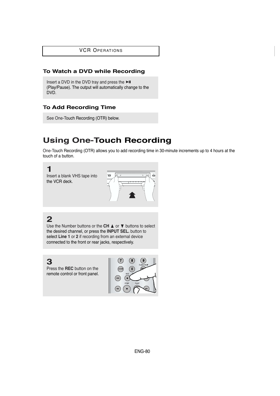 Using one-touch recording, Using one-t ouch recording | Samsung DVD-V5650 User Manual | Page 80 / 92