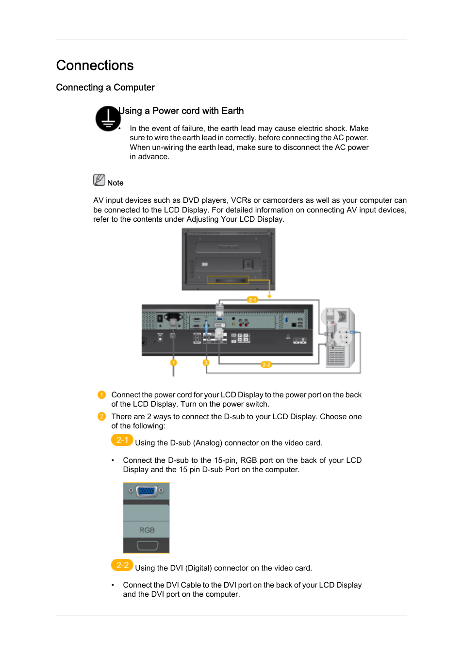 Connections, Connecting a computer | Samsung SyncMaster 320MXn-2 User Manual | Page 26 / 111