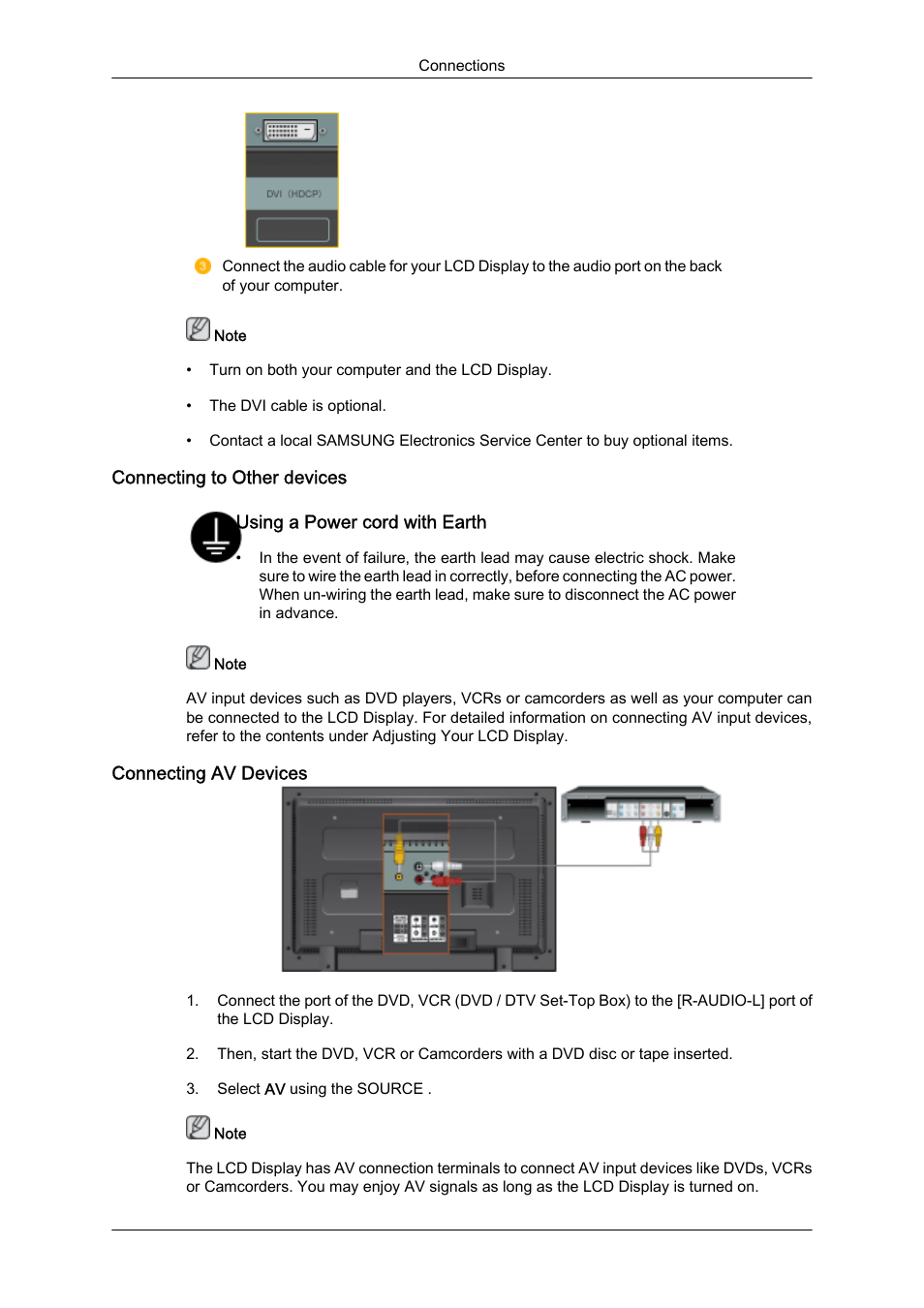 Connecting to other devices, Connecting av devices | Samsung SyncMaster 320MXn-2 User Manual | Page 27 / 111