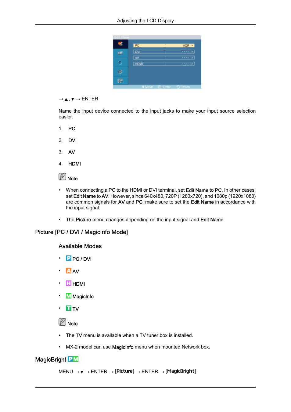 Picture [pc / dvi / magicinfo mode, Magicbright | Samsung SyncMaster 320MXn-2 User Manual | Page 60 / 111