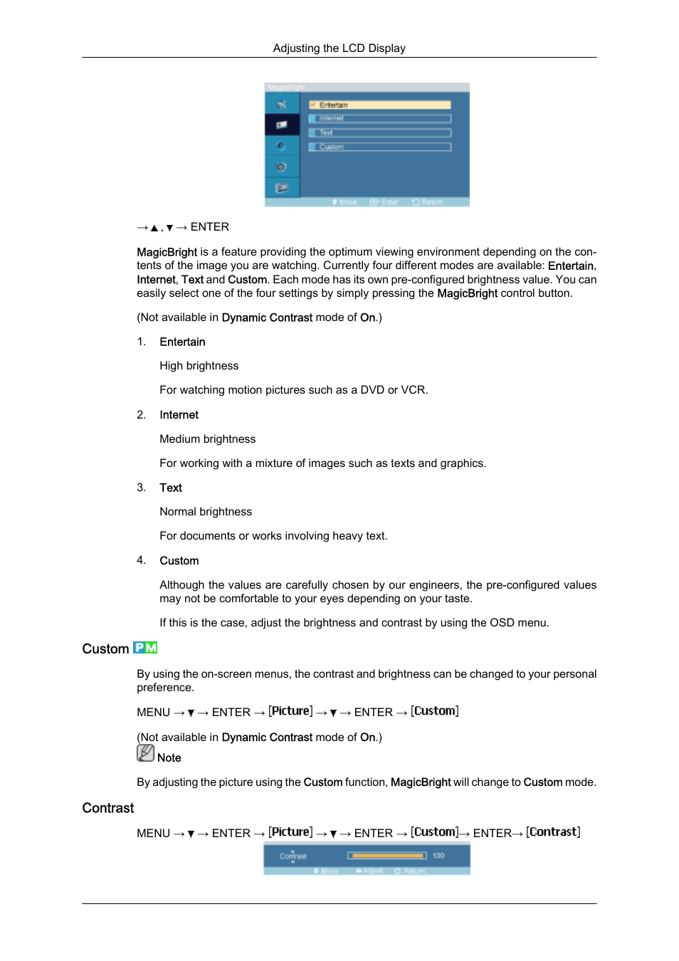 Custom, Contrast | Samsung SyncMaster 320MXn-2 User Manual | Page 61 / 111