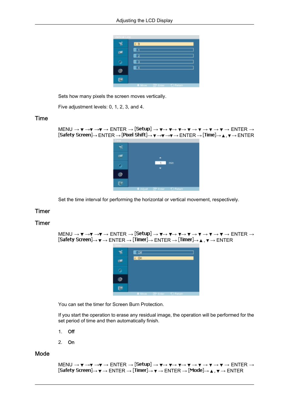 Time, Timer, Mode | Samsung SyncMaster 320MXn-2 User Manual | Page 82 / 111