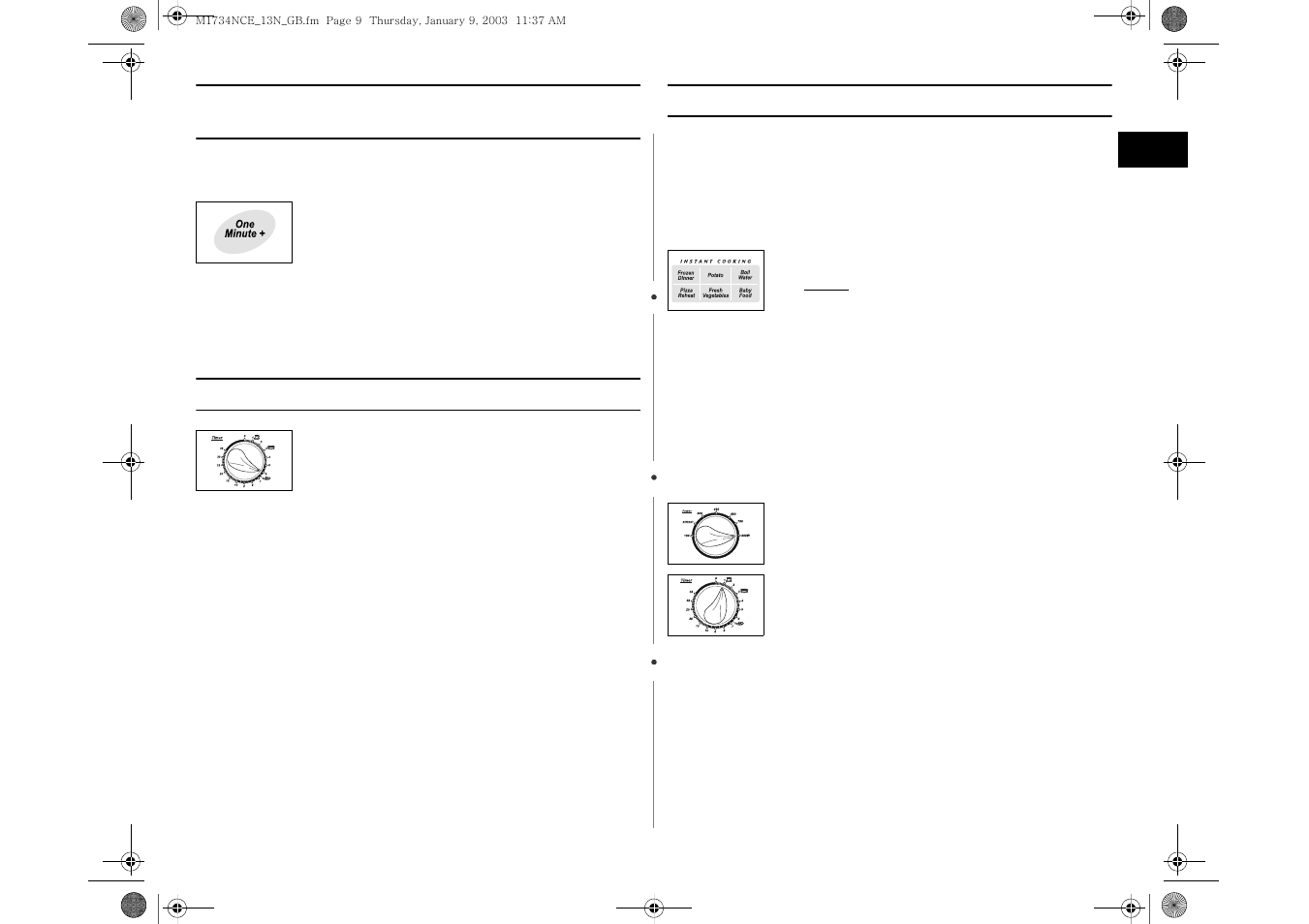 Using the one minute+ button, Using the instant cooking feature | Samsung M1713NCE User Manual | Page 9 / 16